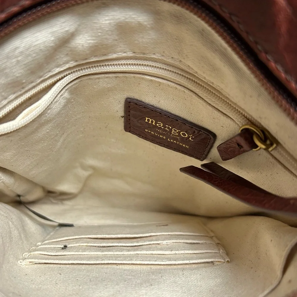 NWOT Margot Textured Floral Leather Split Pocket Crossbody in Brown - Picture 4 of 4